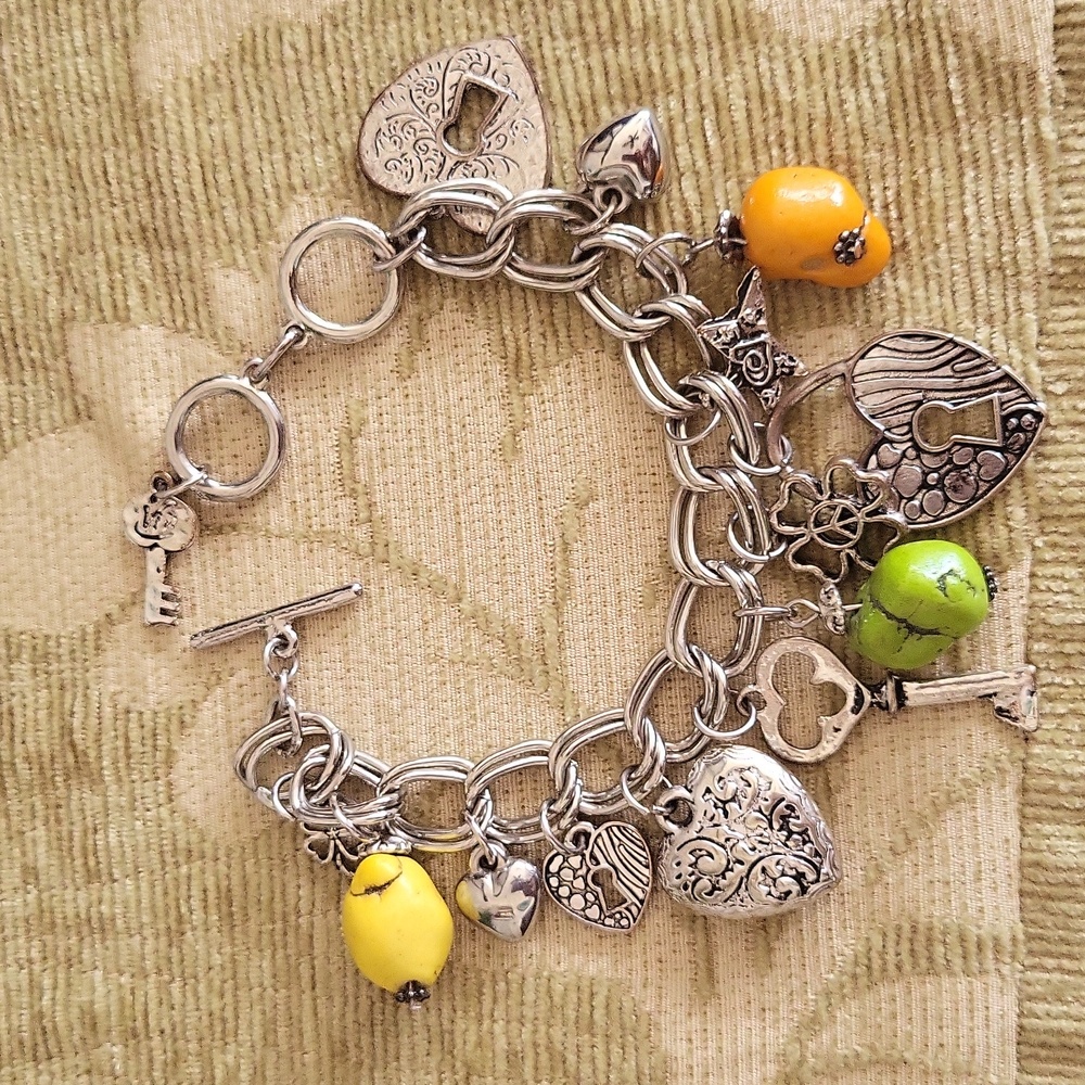 Silver Gemstone Chain Link Charm Bracelet